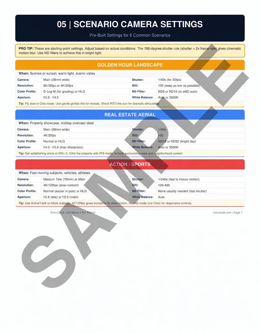 Scenario Camera Settings — sample page from RotorCards